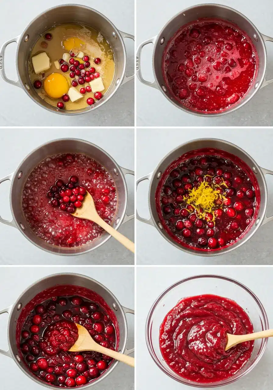 Making Easy Cranberry Sauce Step-by-Step Step-by-step cranberry sauce preparation scenes
