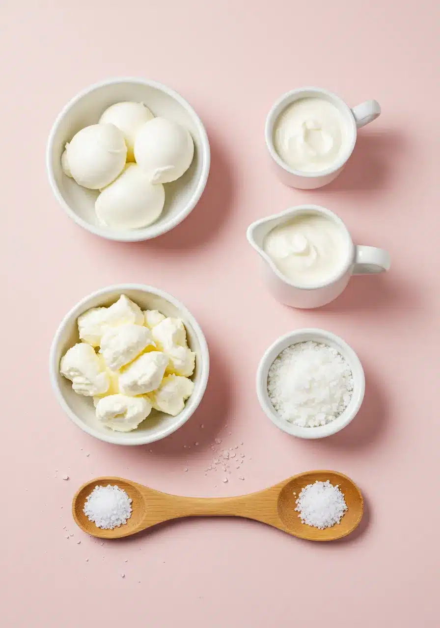 Ingredients for homemade stracciatella cheese