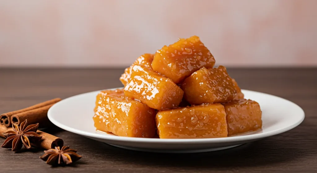 Homemade candied yams served with cinnamon and star anise
