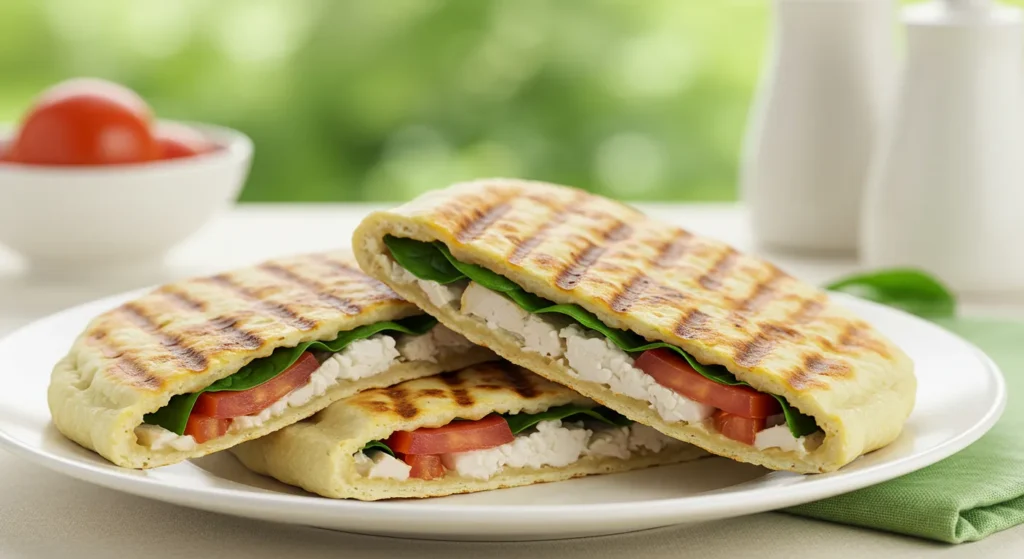 Grilled cottage cheese flatbread wrap on plate