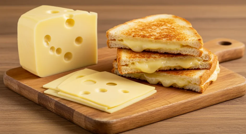 Crispy grilled cheese and stacked slices of homemade American cheese