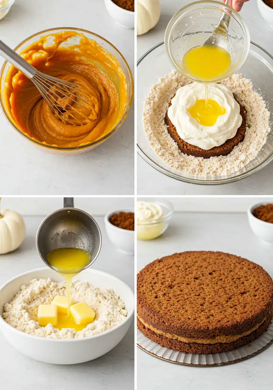 How to Make Pumpkin Dump Cake Step-by-step process of making pumpkin dump cake.