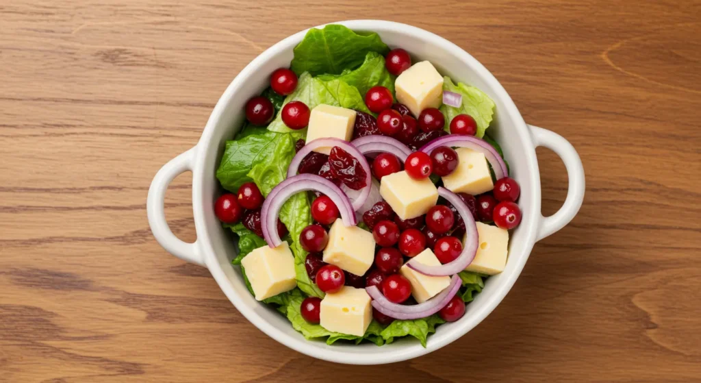 Festive Christmas cranberry salad in a white bowl