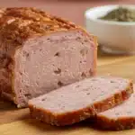 Slices of homemade hog head cheese on a tray