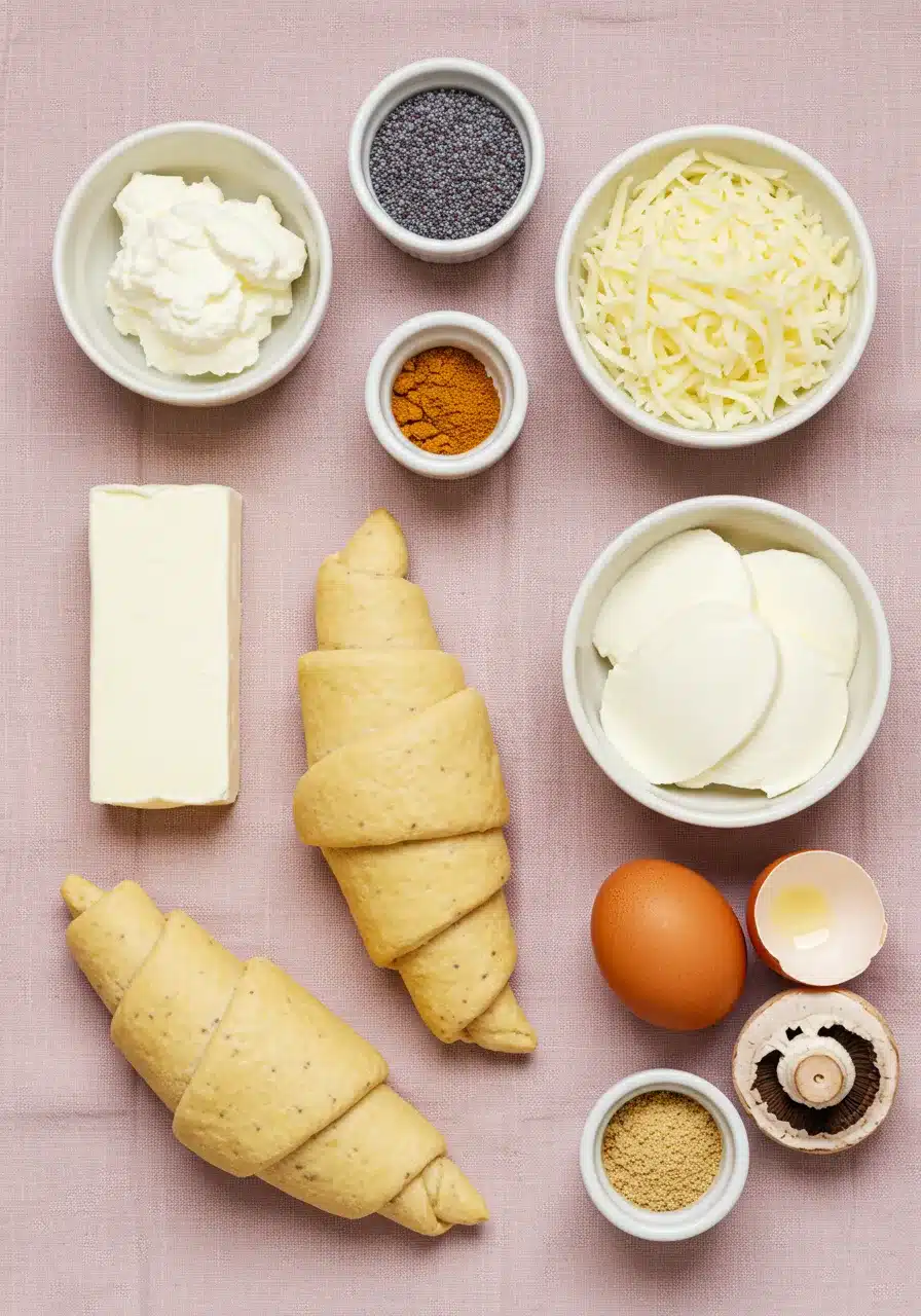 Flatlay of ingredients for cream cheese crescent roll appetizers