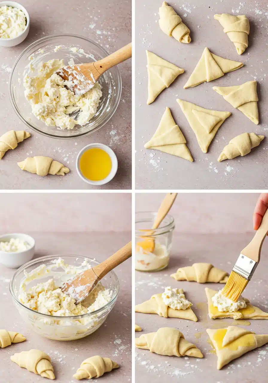 Step-by-step process making cream cheese crescent roll bites