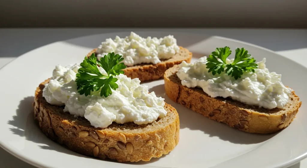 Toasted bread with whipped goat cheese and parsley