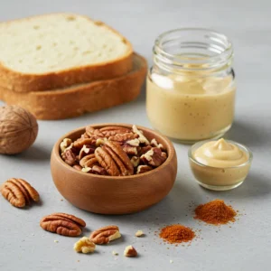 Creamy Port Wine Cheese Spread served with crackers and fresh fruit on a wooden board.