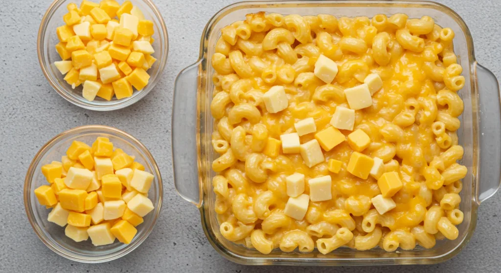 A creamy, cheesy Black Folks Mac and Cheese with a golden, crispy top in a baking dish.