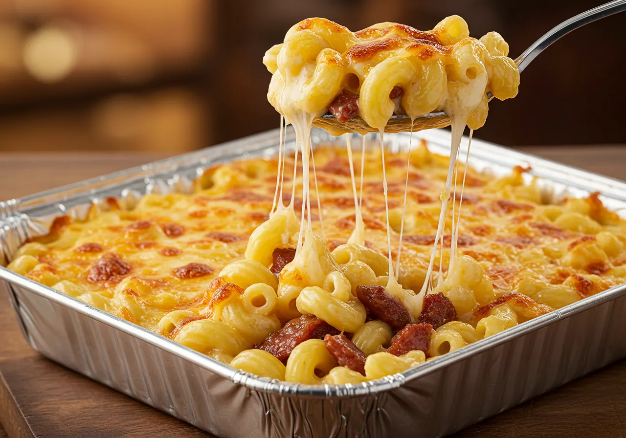 Smoked Mac Cheese Recipe with a rich, creamy cheese sauce and a golden, smoky crust.