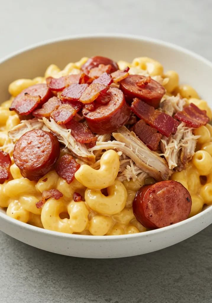 Smoked Mac Cheese Recipe with a rich, creamy cheese sauce and a golden, smoky crust.