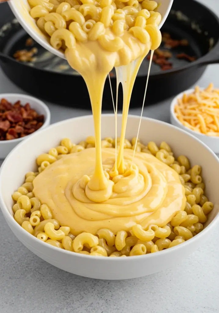 Smoked Mac Cheese Recipe with a rich, creamy cheese sauce and a golden, smoky crust.