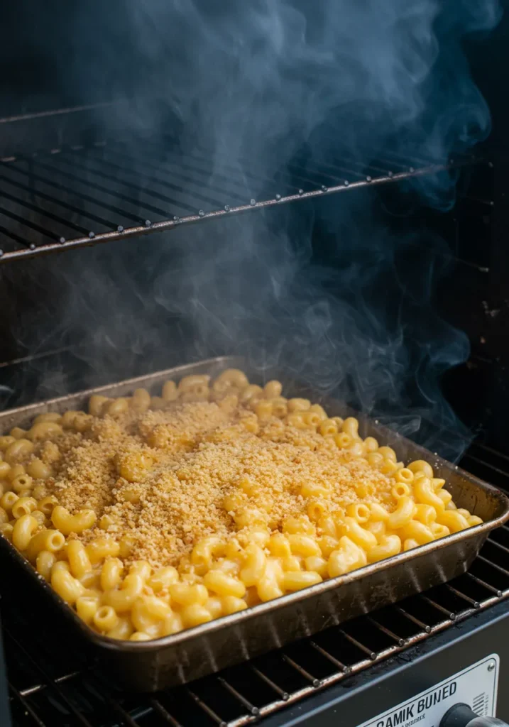 Smoked Mac Cheese Recipe with a rich, creamy cheese sauce and a golden, smoky crust.
