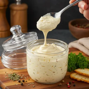 Creamy Port Wine Cheese Spread served with crackers and fresh fruit on a wooden board.
