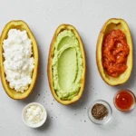 Crispy air fryer baked potato skins filled with creamy cottage cheese and garnished with chives.