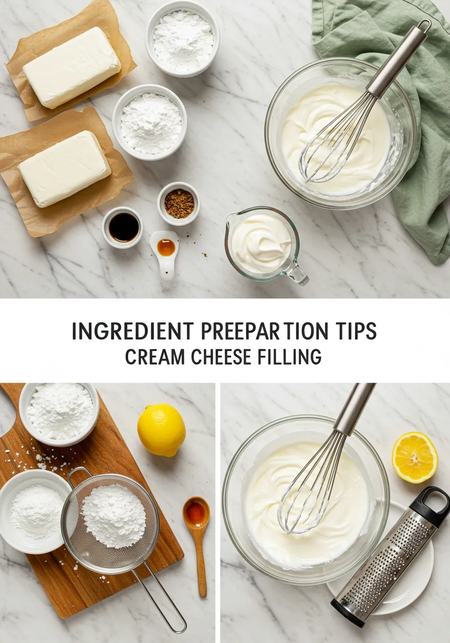A smooth and creamy cream cheese filling in a bowl, ready to be spread or piped into desserts.