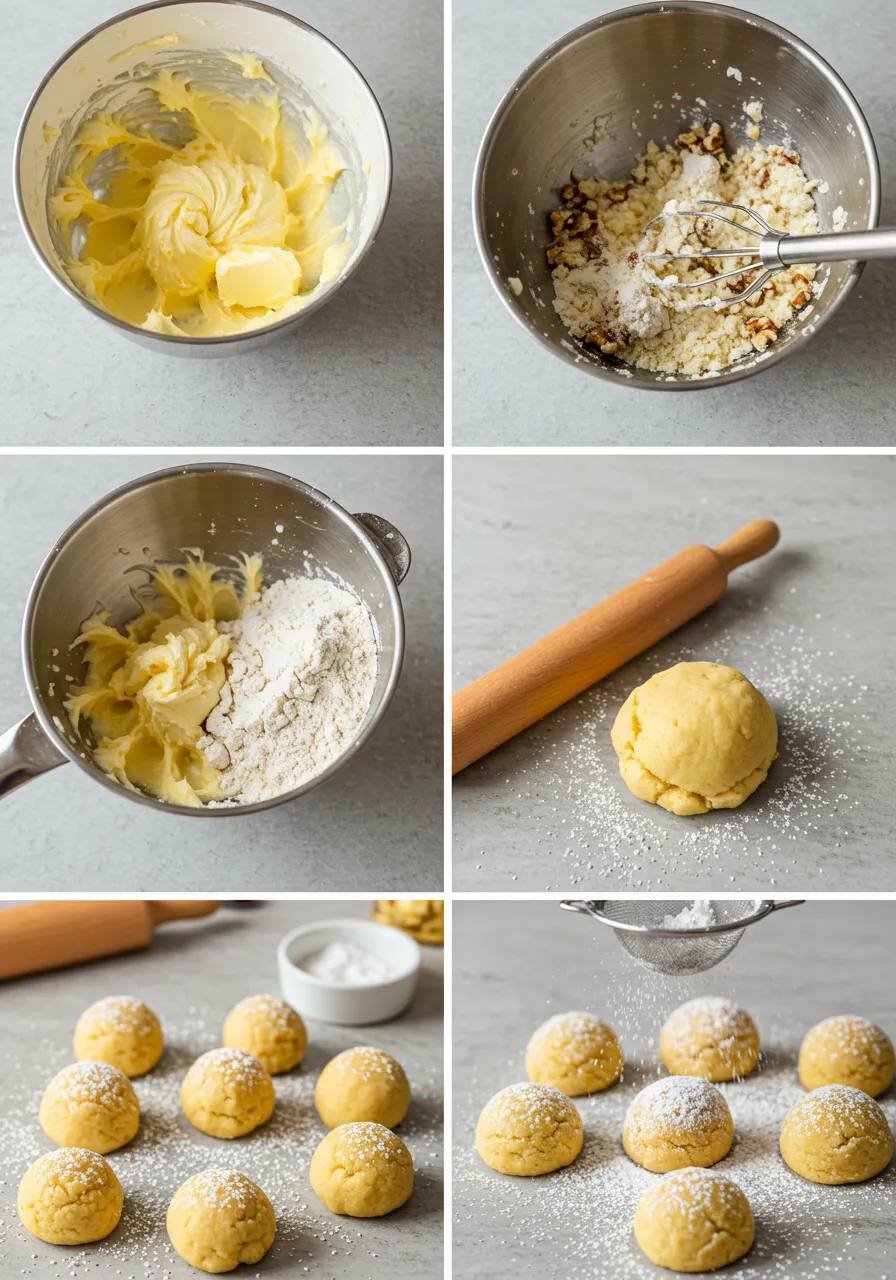 Step-by-step making of snowball cookies