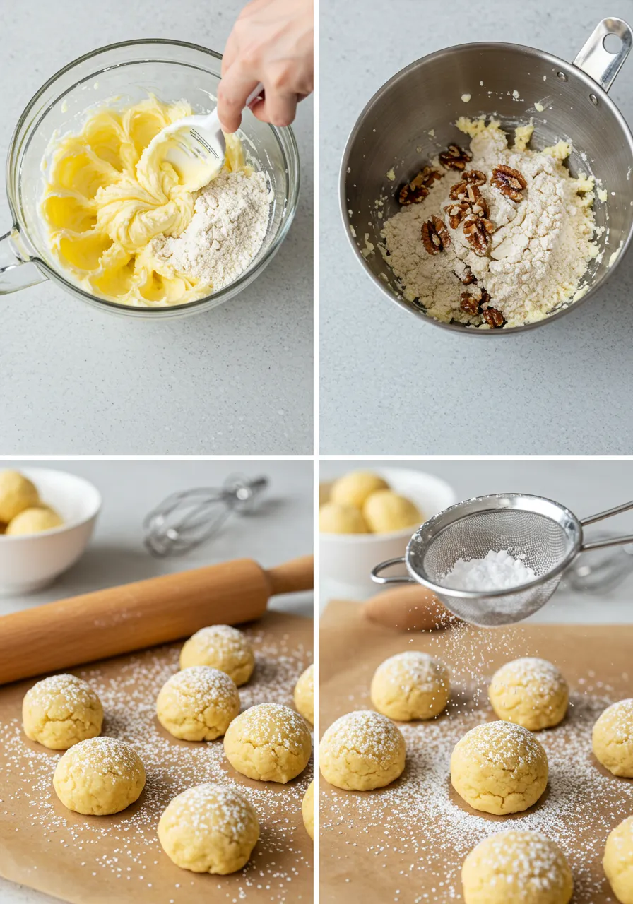 Step-by-step making of snowball cookies