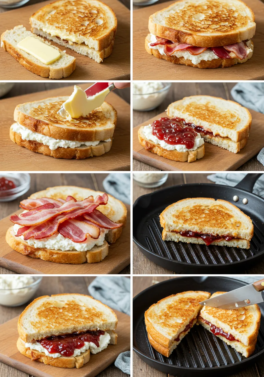 Step-by-step grilled cheese and Jim sandwich preparation