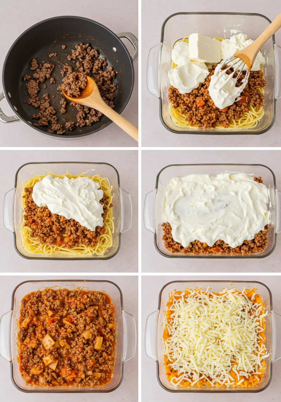 Steps for making Million Dollar Spaghetti Casserole