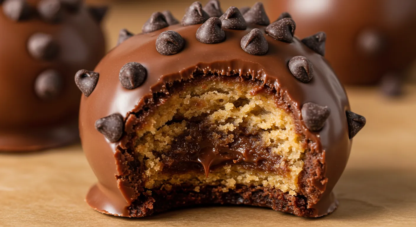 Chocolate Chip Cookie Dough Brownie Bomb with Bite