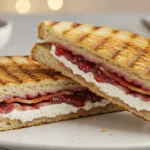 Grilled cheese and Jim sandwich with jam and bacon