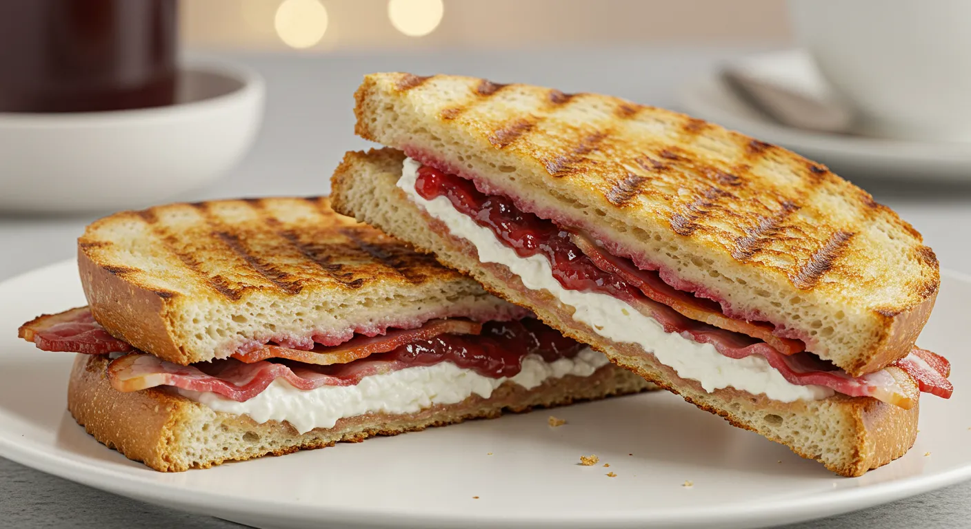 Grilled cheese and Jim sandwich with jam and bacon