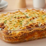 Baked Million Dollar Spaghetti Casserole with melted cheese