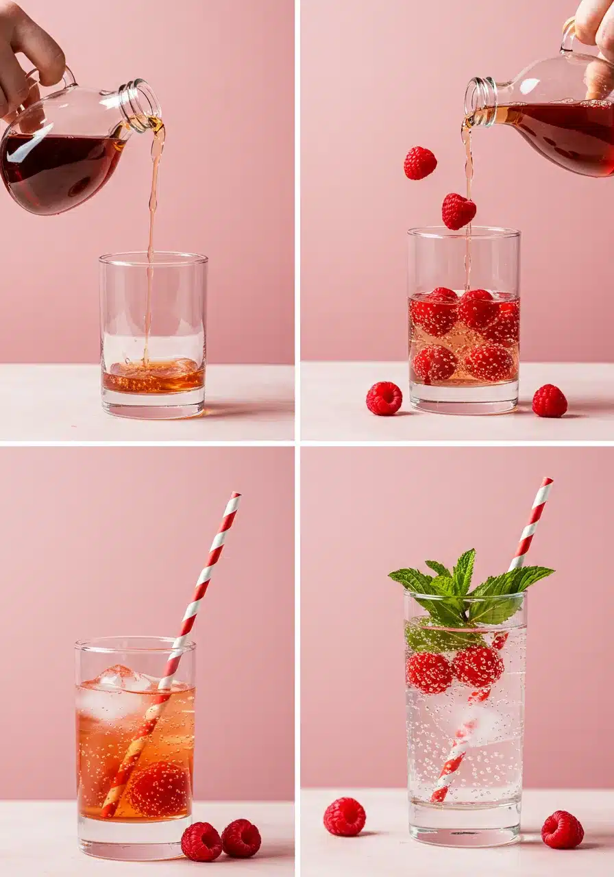 How to Make a Raspberry Limoncello Mocktail Steps for making raspberry limoncello sparkler mocktail