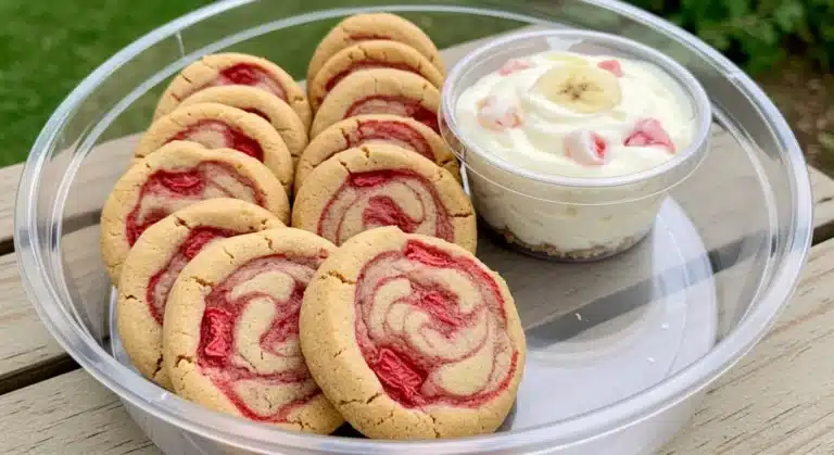 Strawberry banana pudding cookies with cheesecake dip