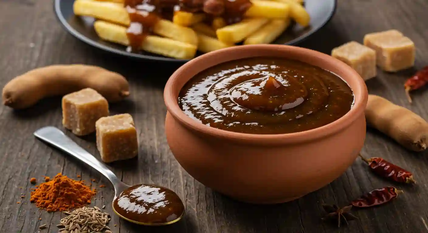 Glossy homemade Tram Sauce with tamarind and jaggery