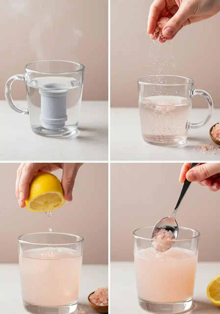 Step-by-Step Pink Salt Drink Preparation. Step-by-step instructions for pink salt weight loss drink.