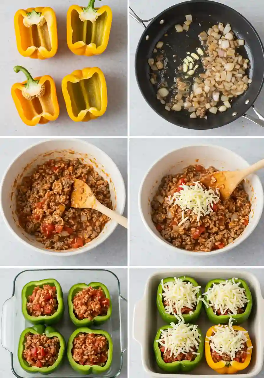 Step-by-Step Cooking for Stuffed Peppers Visual steps to prepare cheesy stuffed peppers
