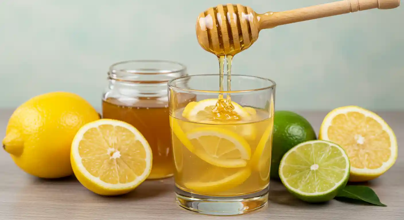 Honey dripping into a refreshing lemon drink