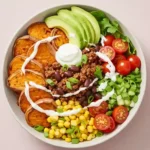 Sweet potato taco bowl with fresh toppings