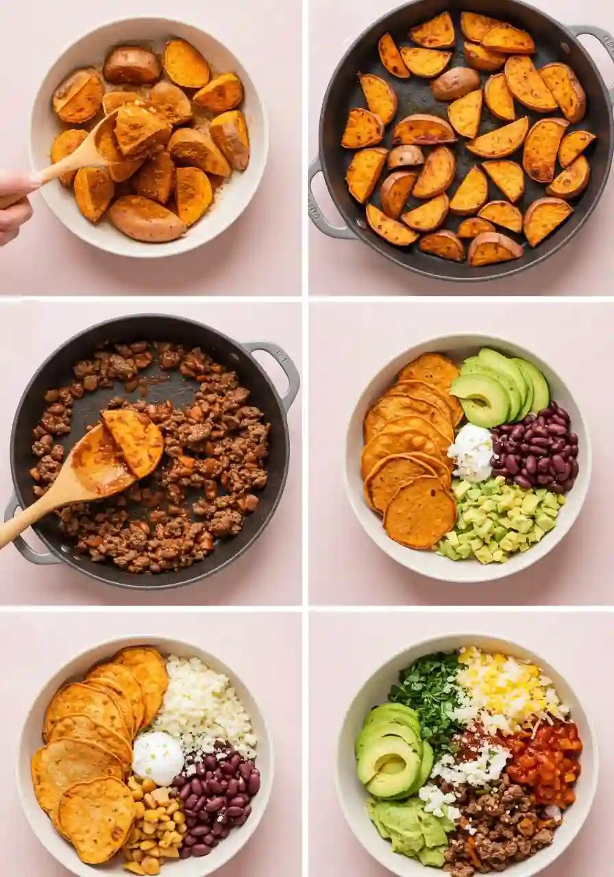 Sweet Potato Taco Bowl Preparation Steps Step-by-step visuals for sweet potato taco bowl