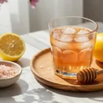 Japanese Pink Salt Recipe Drink in Glass with Lemon
