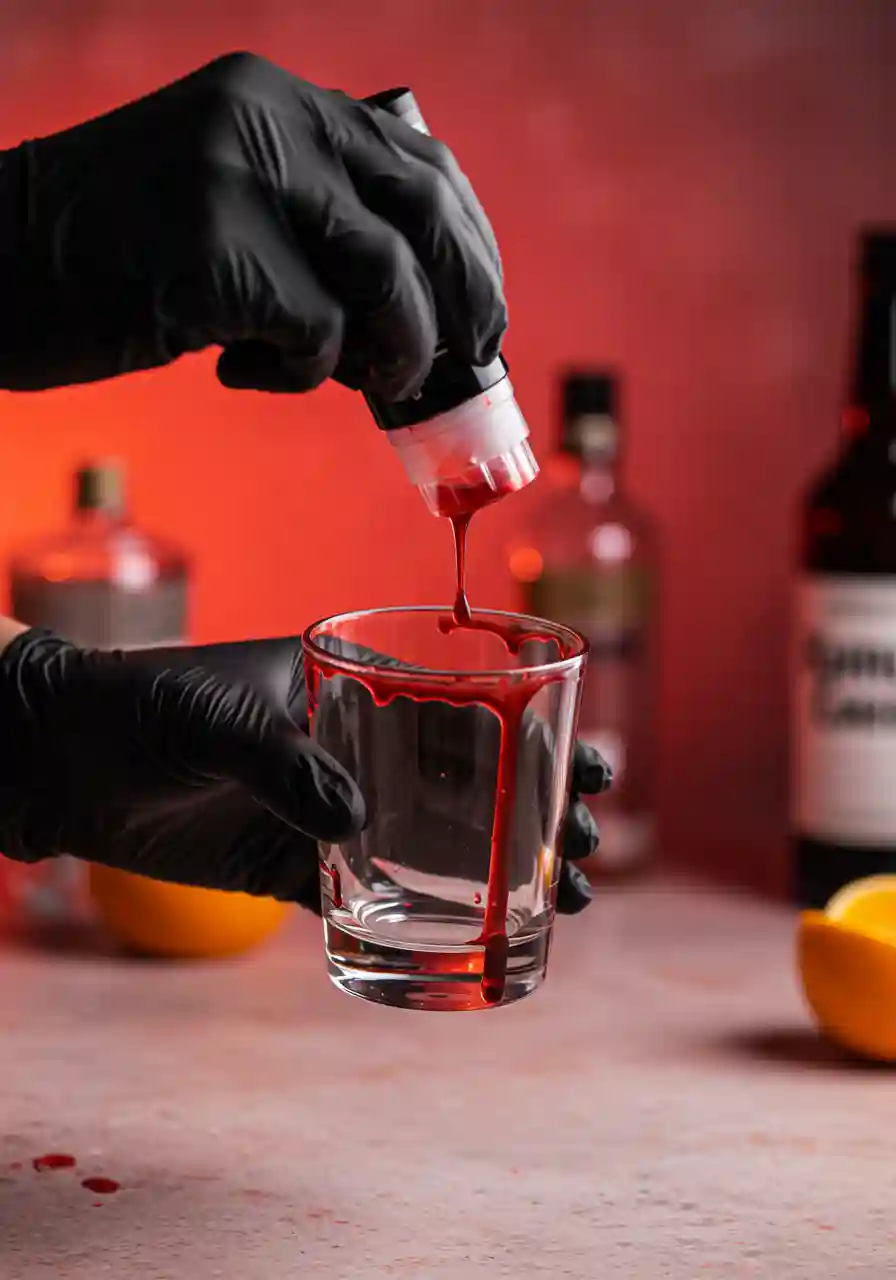 How to Rim Glasses for Vampire Punch Dipping glass into red syrup for Vampire Punch blood rim