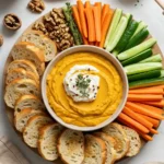 Appetizer board with whipped feta, crackers, and bread